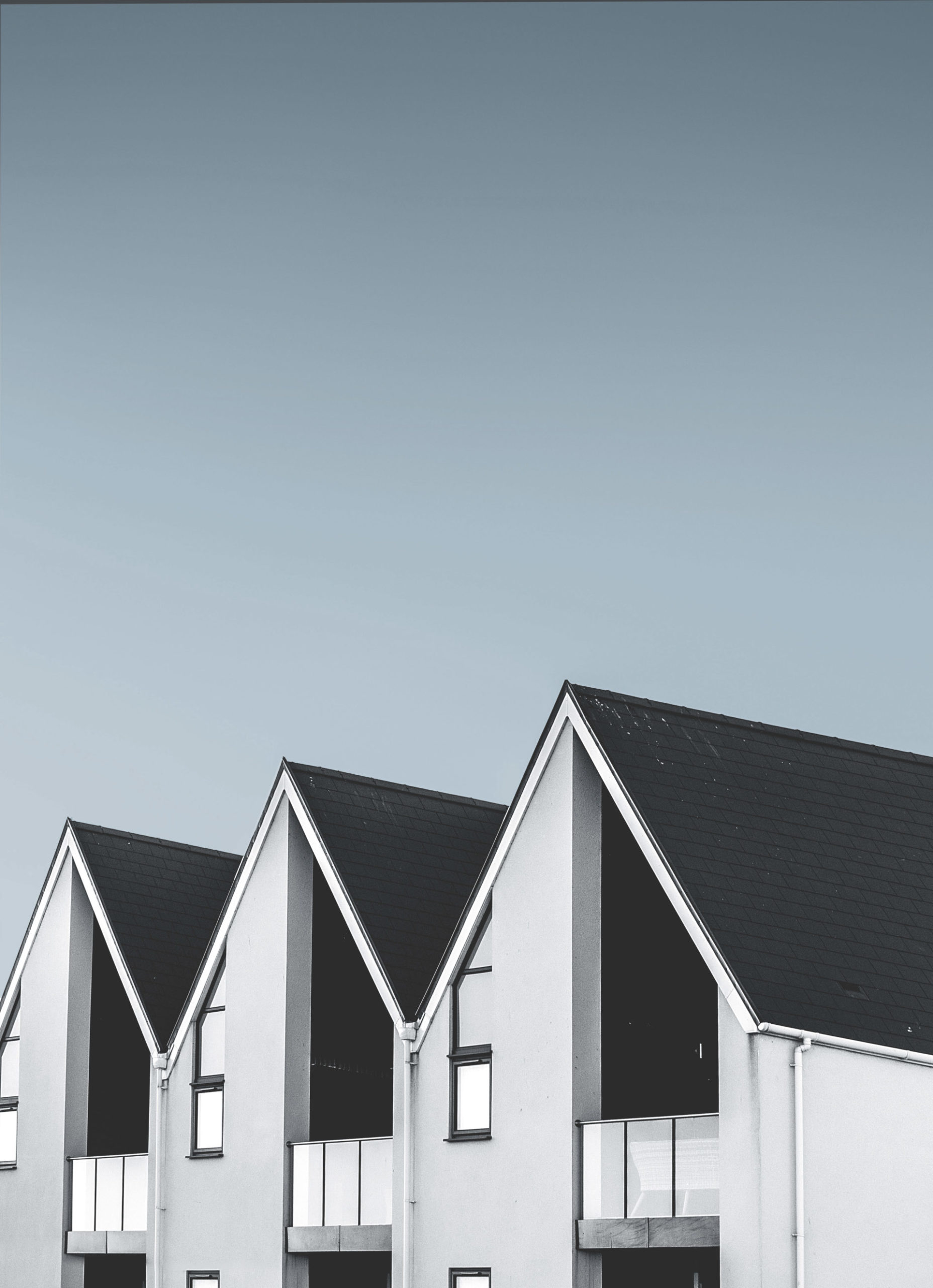 house-facades-blue-sky-monotone-dark-grey-roof-modern-style-construction